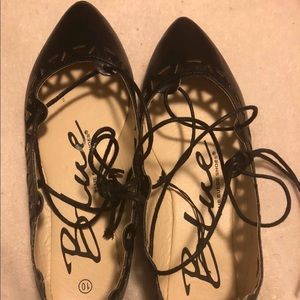 Black lace up flats